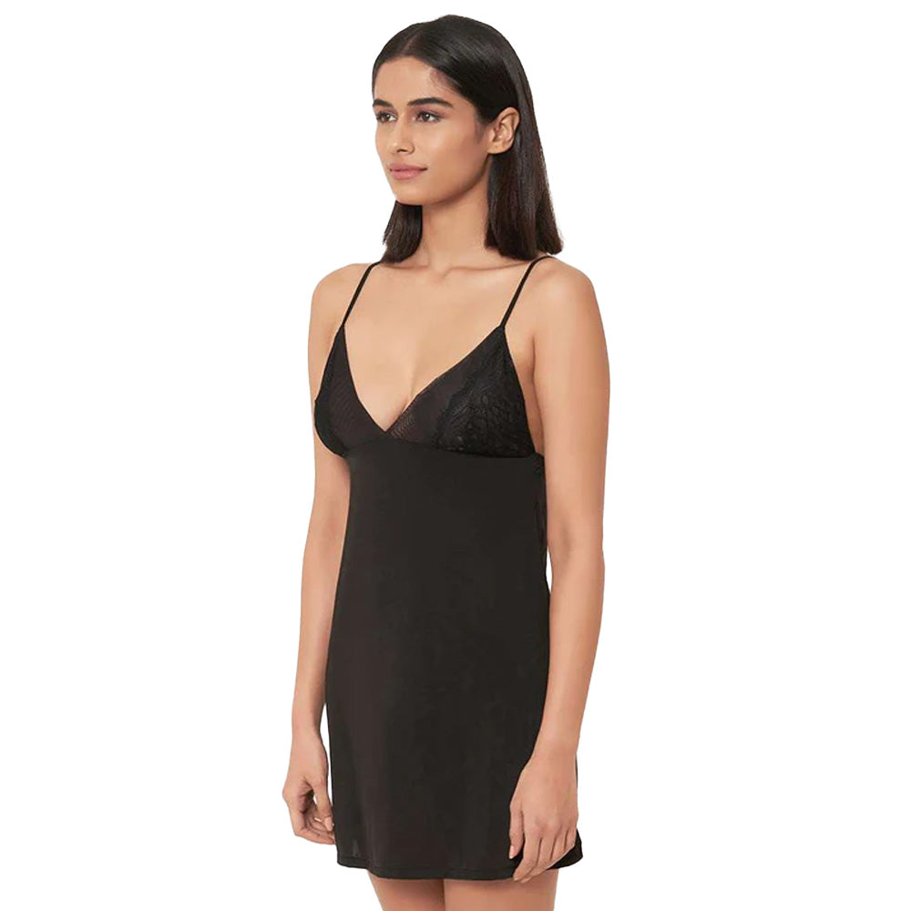 Zephyr Non Padded  Non Wired Bridal Wear Short Satin Babydoll Chemise - Black