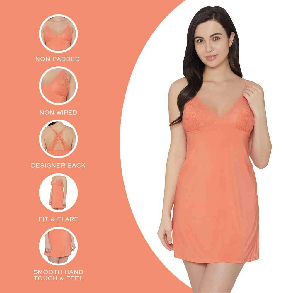 Zephyr Non Padded  Non Wired Bridal Wear Short Satin Babydoll Chemise - Orange