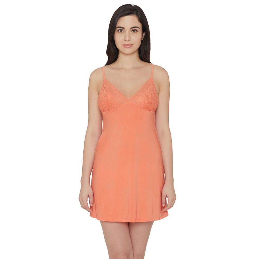 Zephyr Non Padded  Non Wired Bridal Wear Short Satin Babydoll Chemise - Orange