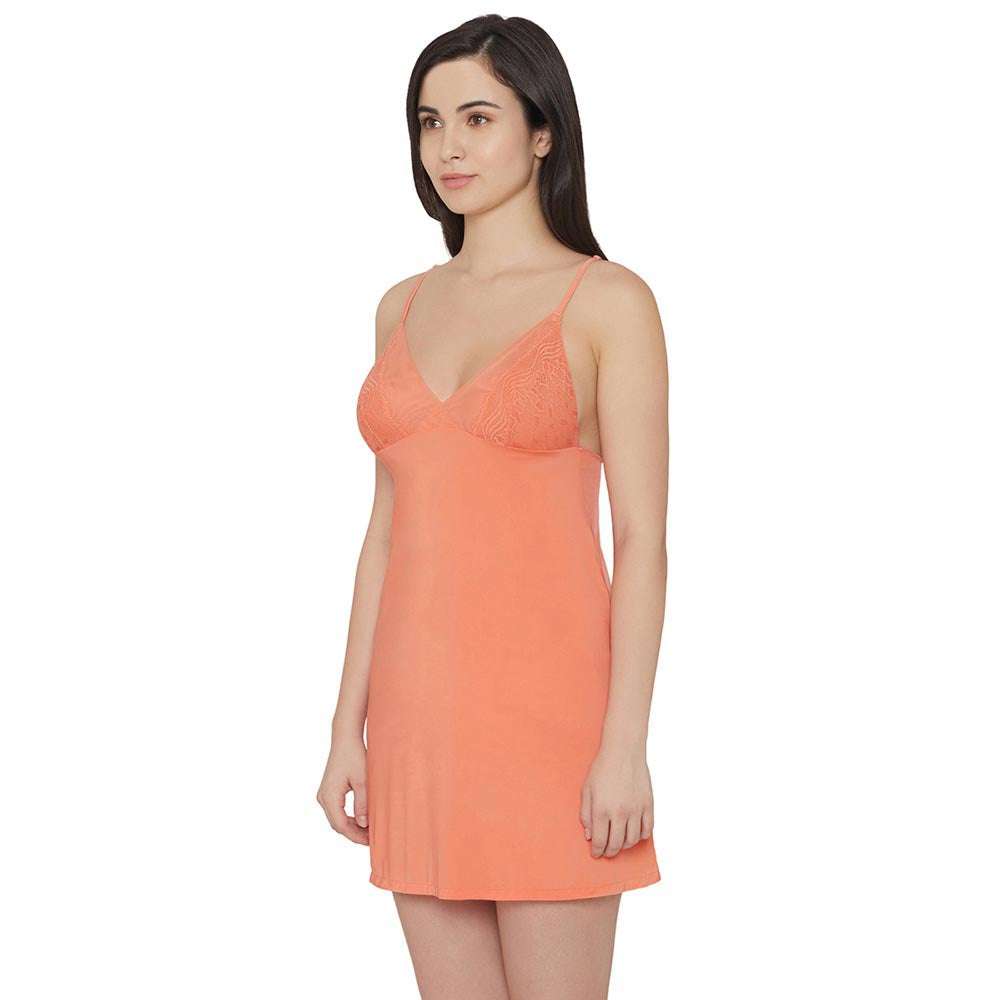 Zephyr Non Padded  Non Wired Bridal Wear Short Satin Babydoll Chemise - Orange