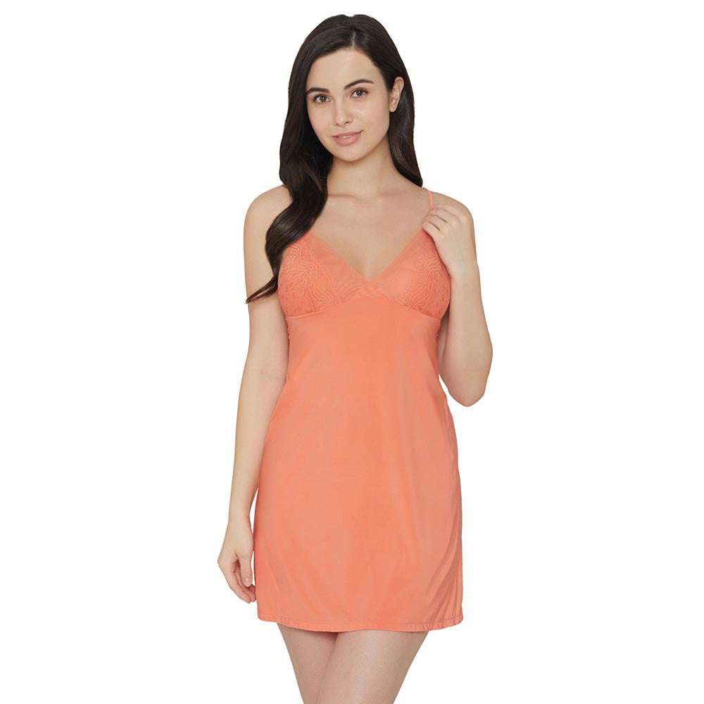 Zephyr Non Padded  Non Wired Bridal Wear Short Satin Babydoll Chemise - Orange