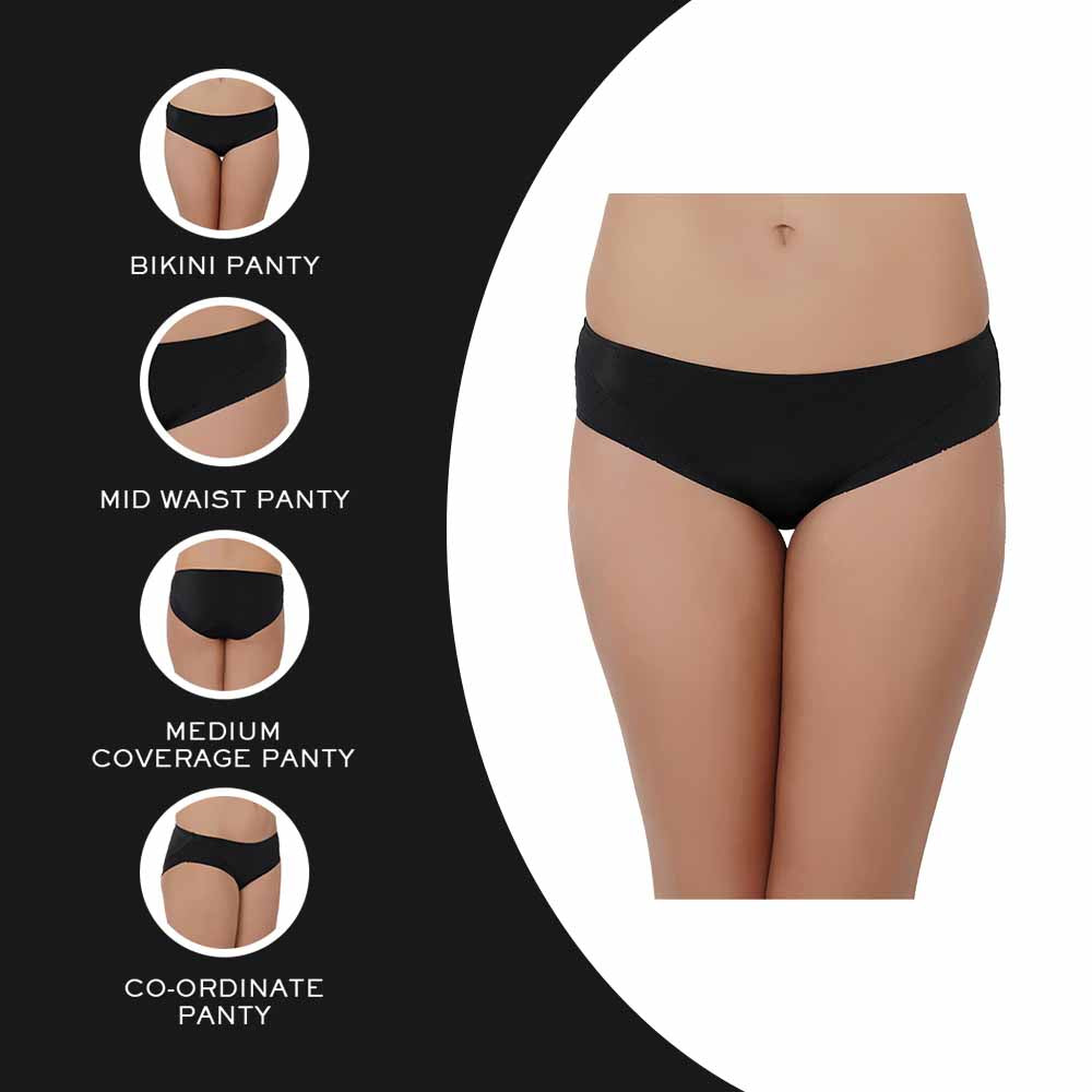 Franca  Mid Waist Medium Coverage Everyday Wear Seamless Bikini Panty - Black