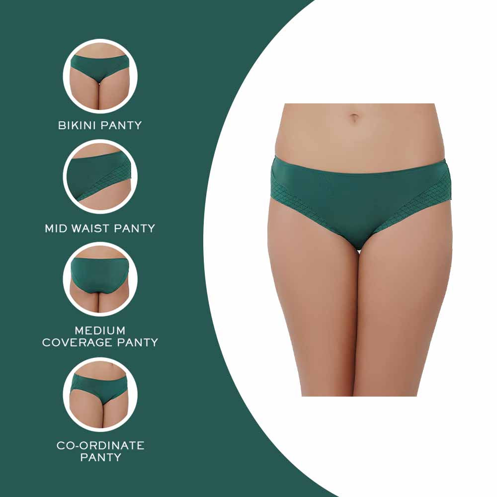 Franca  Mid Waist Medium Coverage Everyday Wear Seamless Bikini Panty - Green