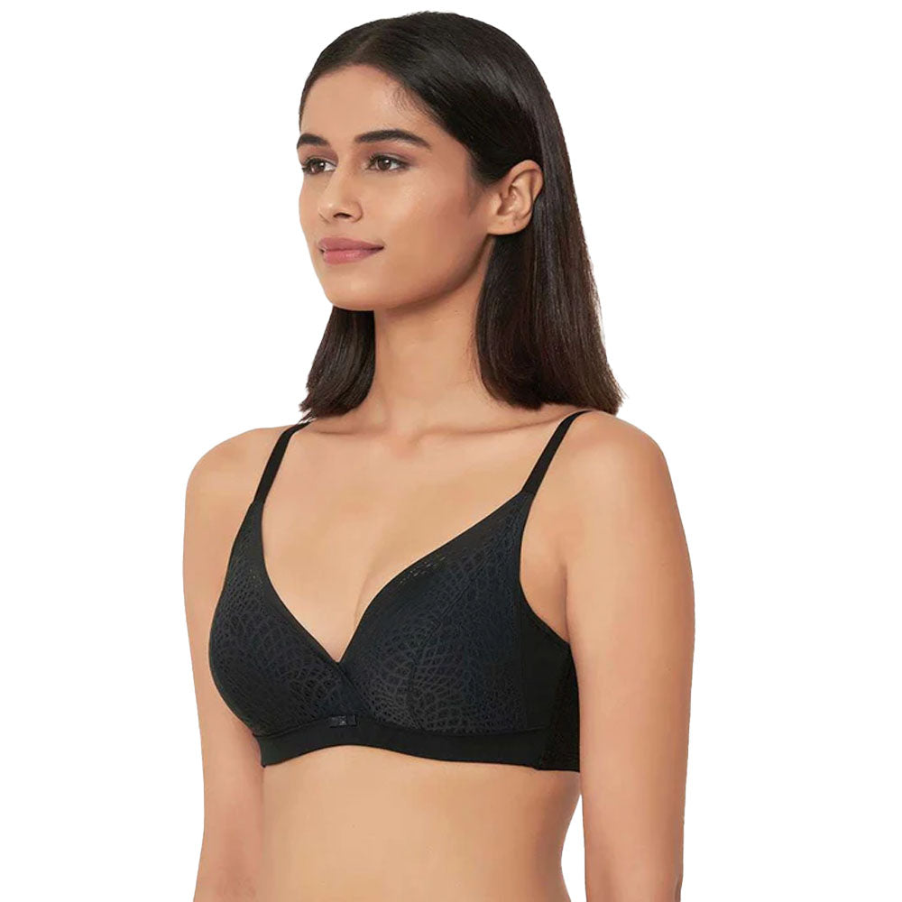Forma Padded Wired  3/4th Cup Everyday Wear Medium coverage Lace Bra - Black