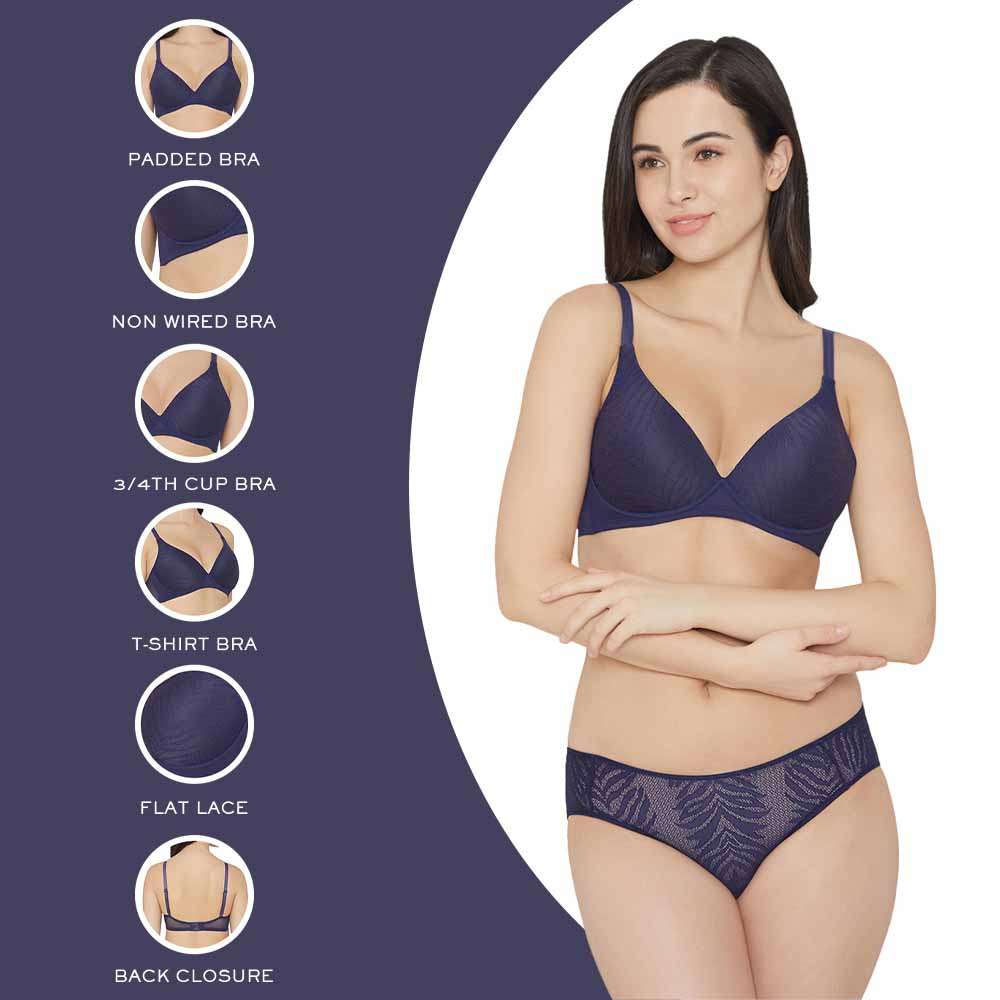 Mysa Padded Non-Wired 3/4th Cup Everyday Wear Medium coverage T-Shirt Bra - Navy Blue