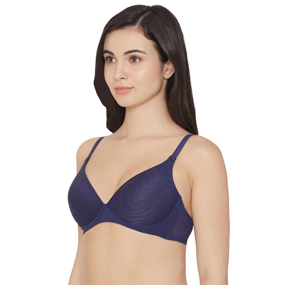 Mysa Padded Non-Wired 3/4th Cup Everyday Wear Medium coverage T-Shirt Bra - Navy Blue