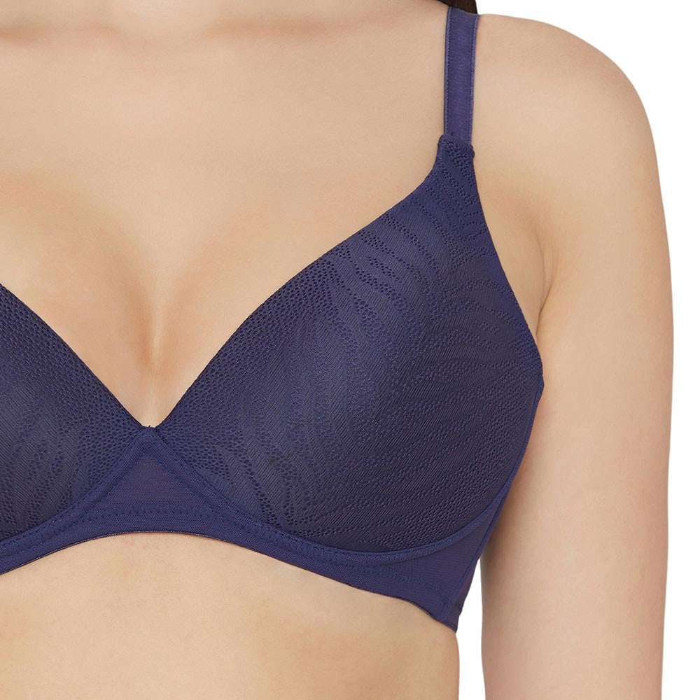 Mysa Padded Non-Wired 3/4th Cup Everyday Wear Medium coverage T-Shirt Bra - Navy Blue