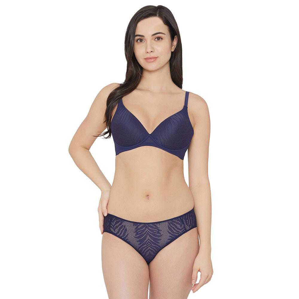 Mysa Padded Non-Wired 3/4th Cup Everyday Wear Medium coverage T-Shirt Bra - Navy Blue