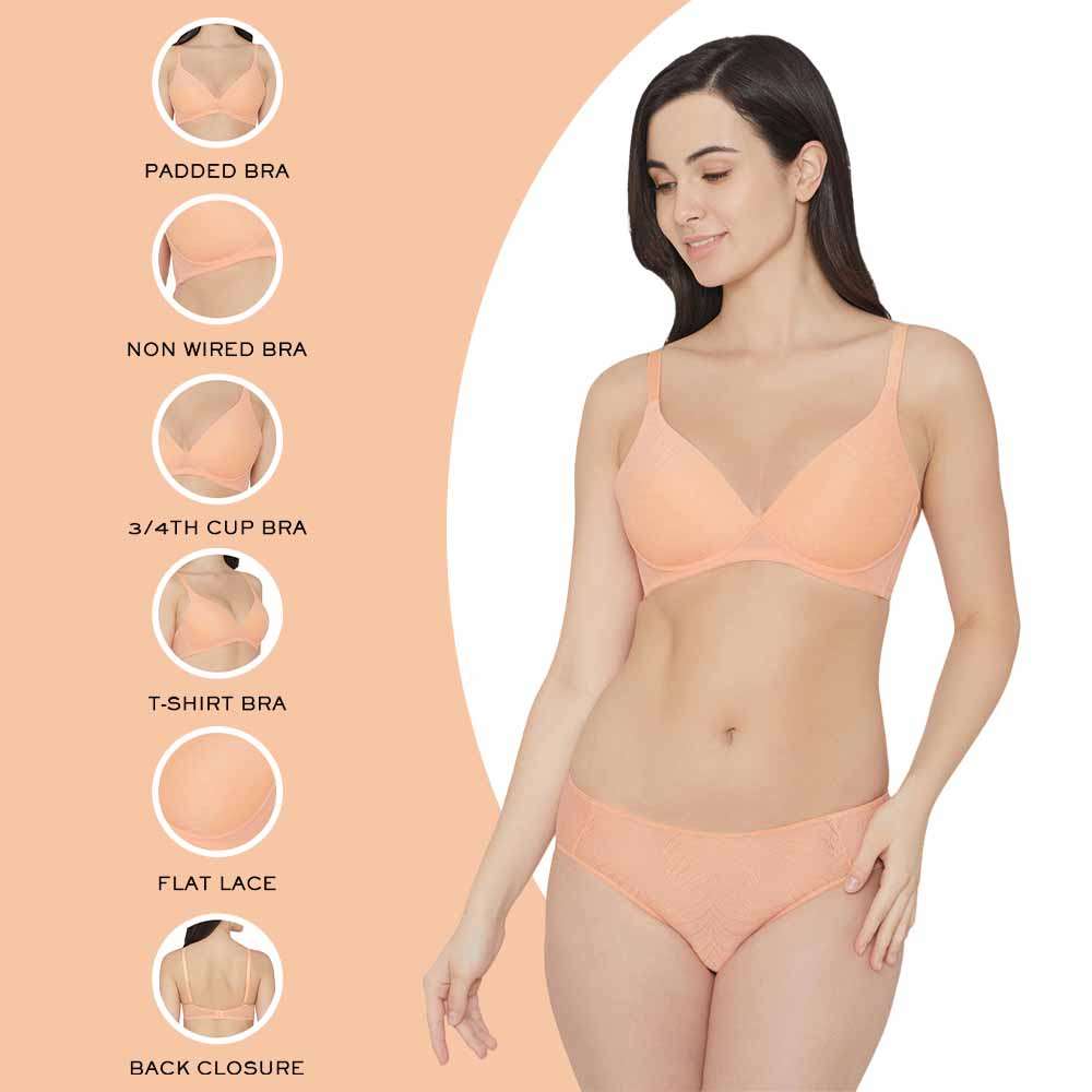 Mysa Padded Non-Wired 3/4th Cup Everyday Wear Medium coverage T-Shirt Bra - Orange