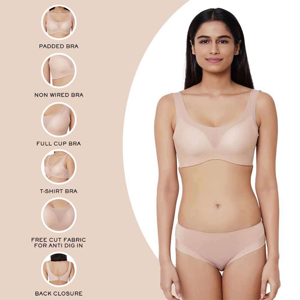 Aura Padded Non-wired 3/4th Cup Everyday Wear Full coverage Bra - Beige