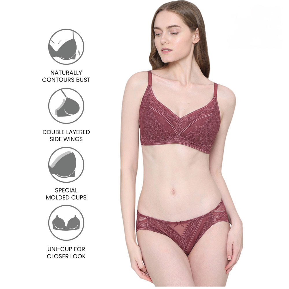 Lucy Padded Non-Wired 3/4th Cup Bridal Wear Medium coverage Fashion Bra - Burgandy