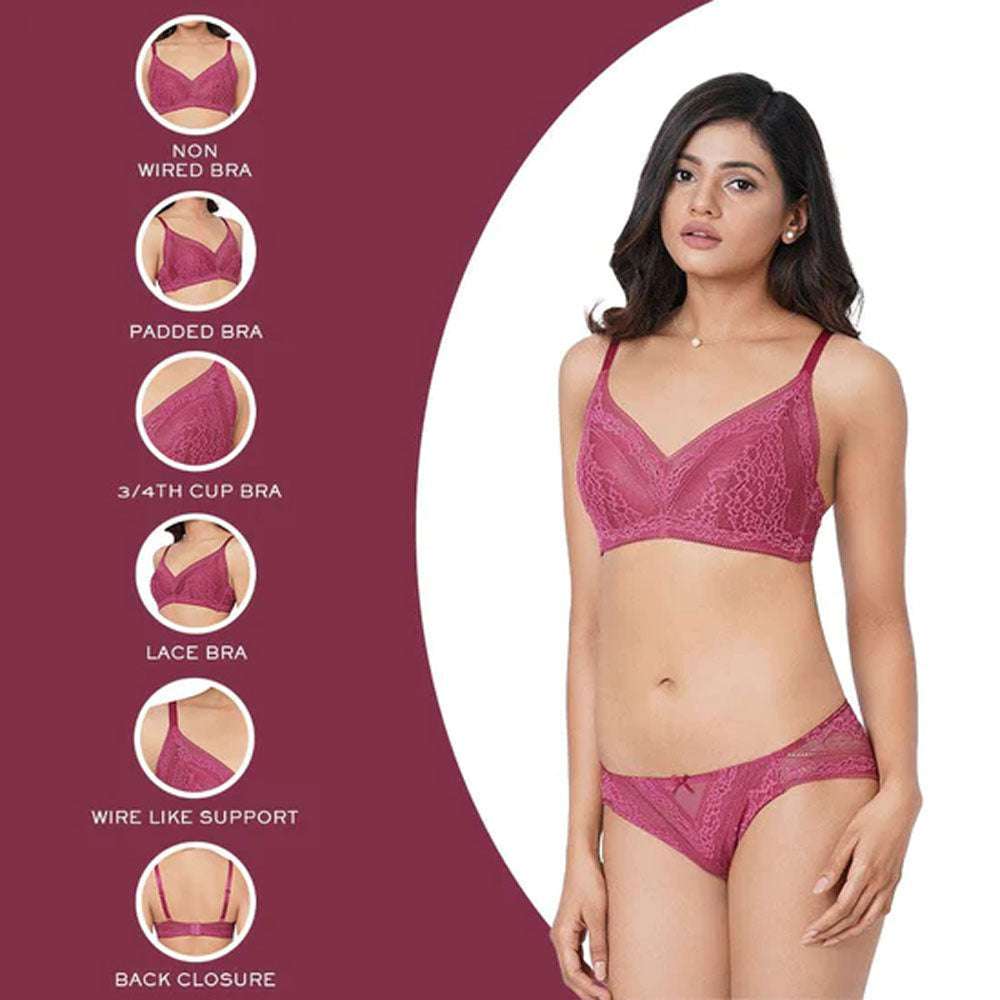 Lucy Padded Non-Wired 3/4th Cup Bridal Wear Medium coverage Fashion Bra - Wine