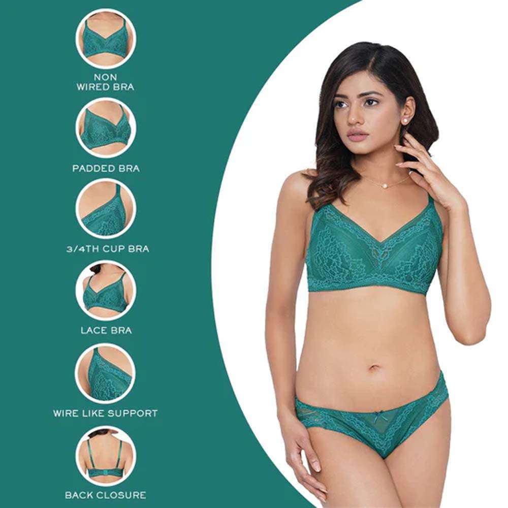 Buy Lucy Padded Non-Wired 3/4th Coverage Fashion Bra - Green Online