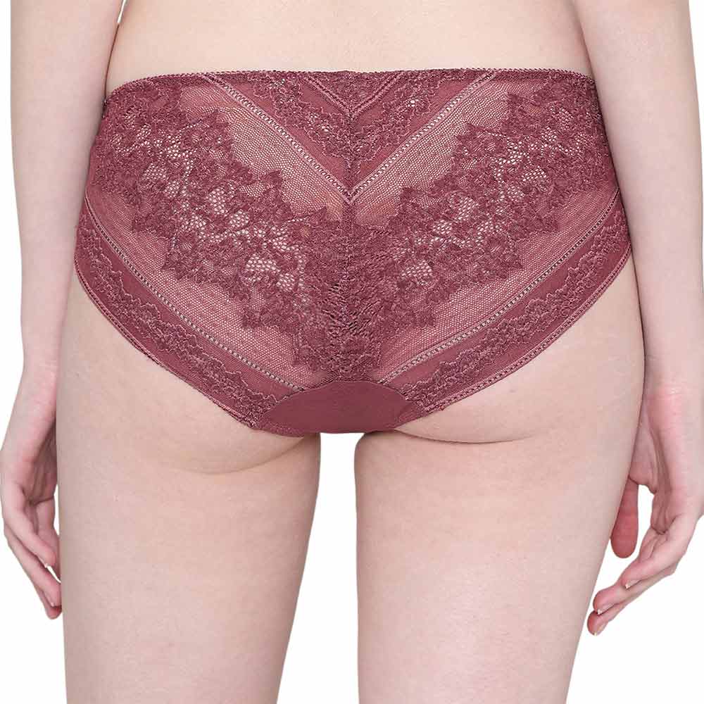 Lucy Low Waist Medium Coverage Bridal Wear Lace Bikini Panty - Burgandy
