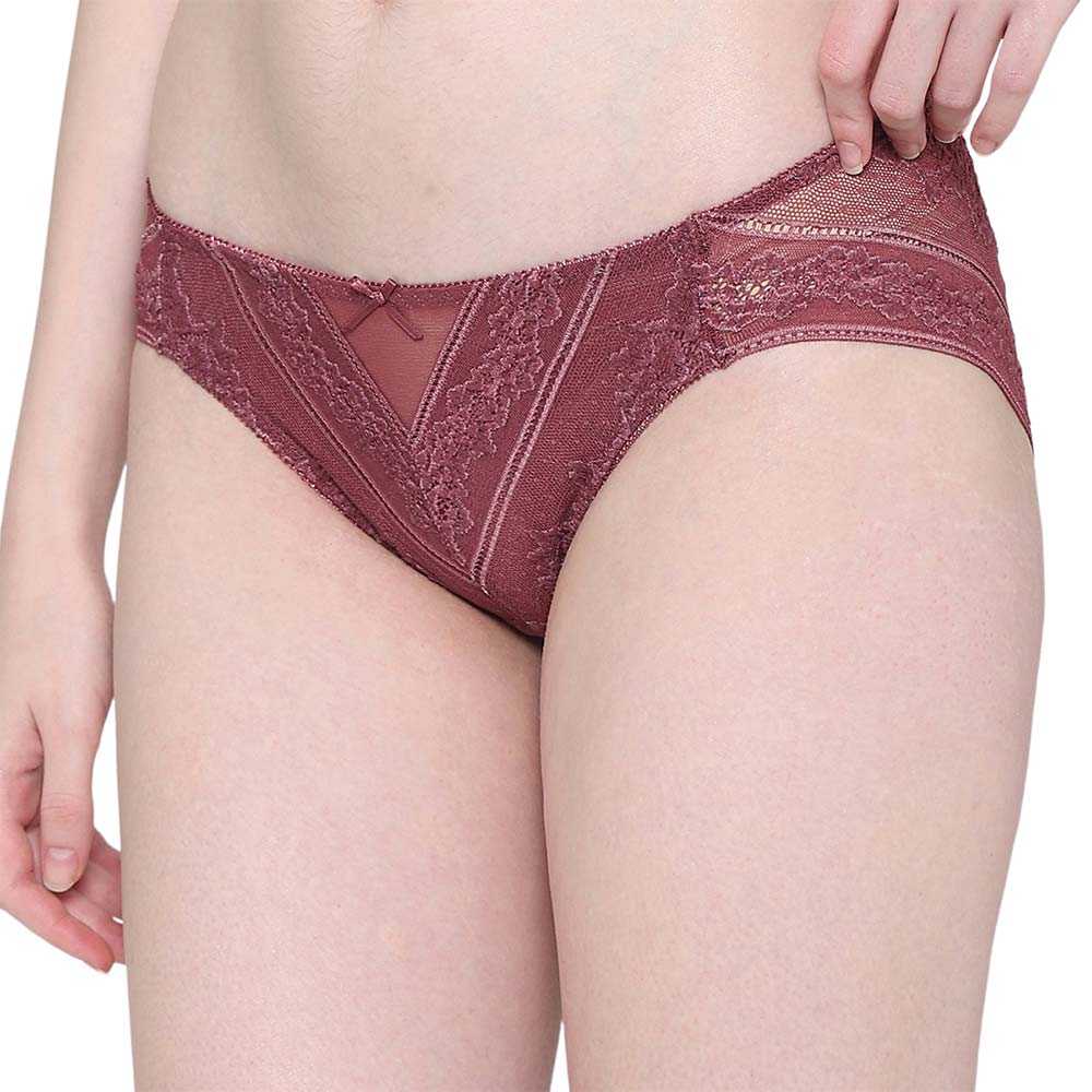 Lucy Low Waist Medium Coverage Bridal Wear Lace Bikini Panty - Burgandy