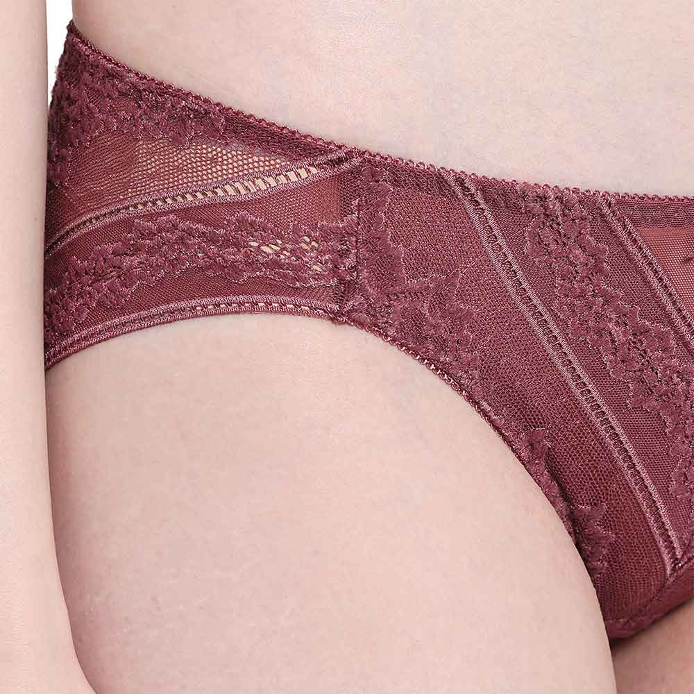 Lucy Low Waist Medium Coverage Bridal Wear Lace Bikini Panty - Burgandy