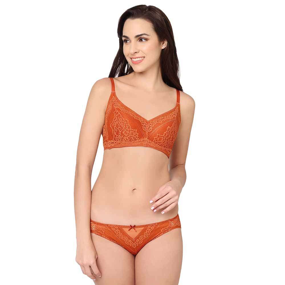 Lucy Low Waist Medium Coverage Bridal Wear Lace Bikini Panty - Rust