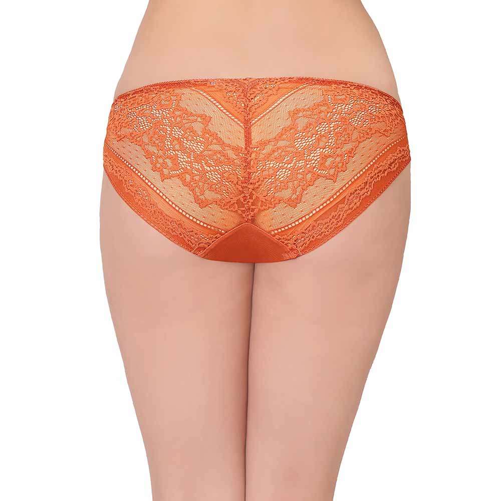 Lucy Low Waist Medium Coverage Bridal Wear Lace Bikini Panty - Rust
