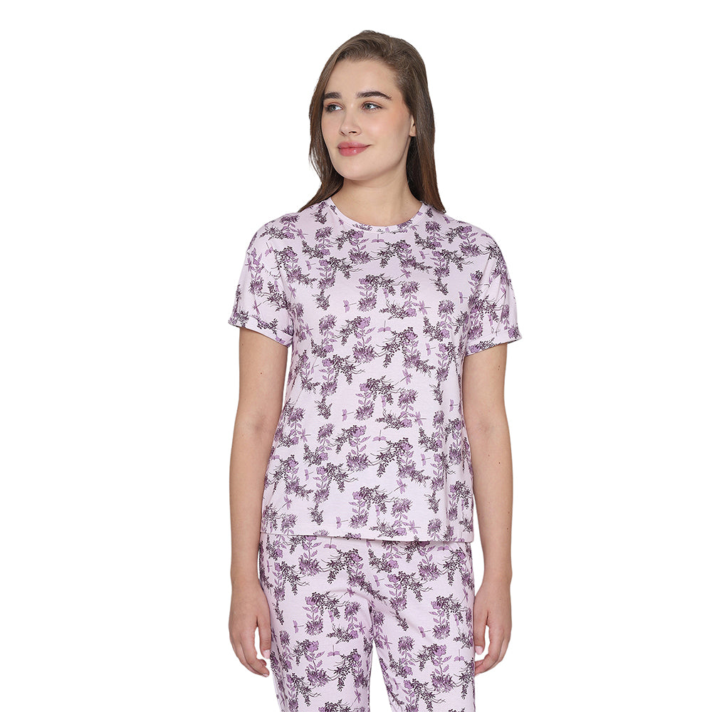 Wacoal Women’s Snooze Club Short sleeve Full Length Comfort Fit Pure Cotton Pajama Set- Lavender