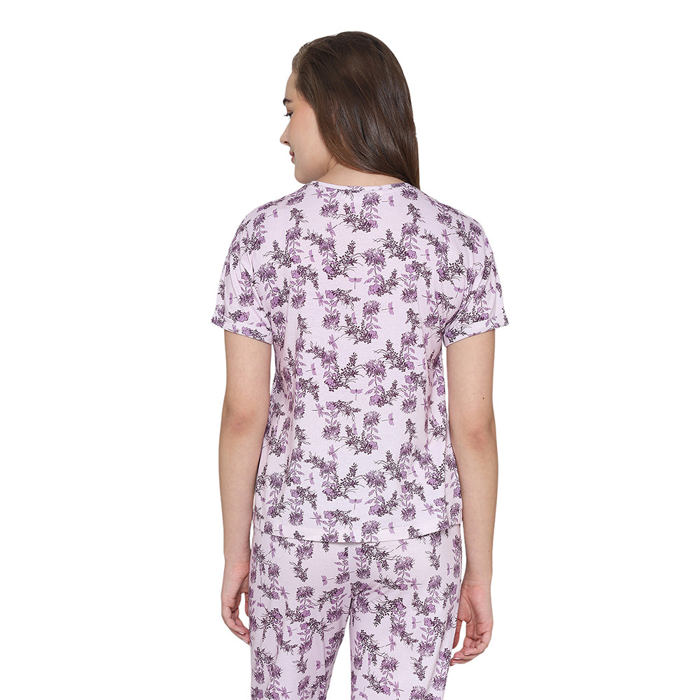 Wacoal Women’s Snooze Club Short sleeve Full Length Comfort Fit Pure Cotton Pajama Set- Lavender