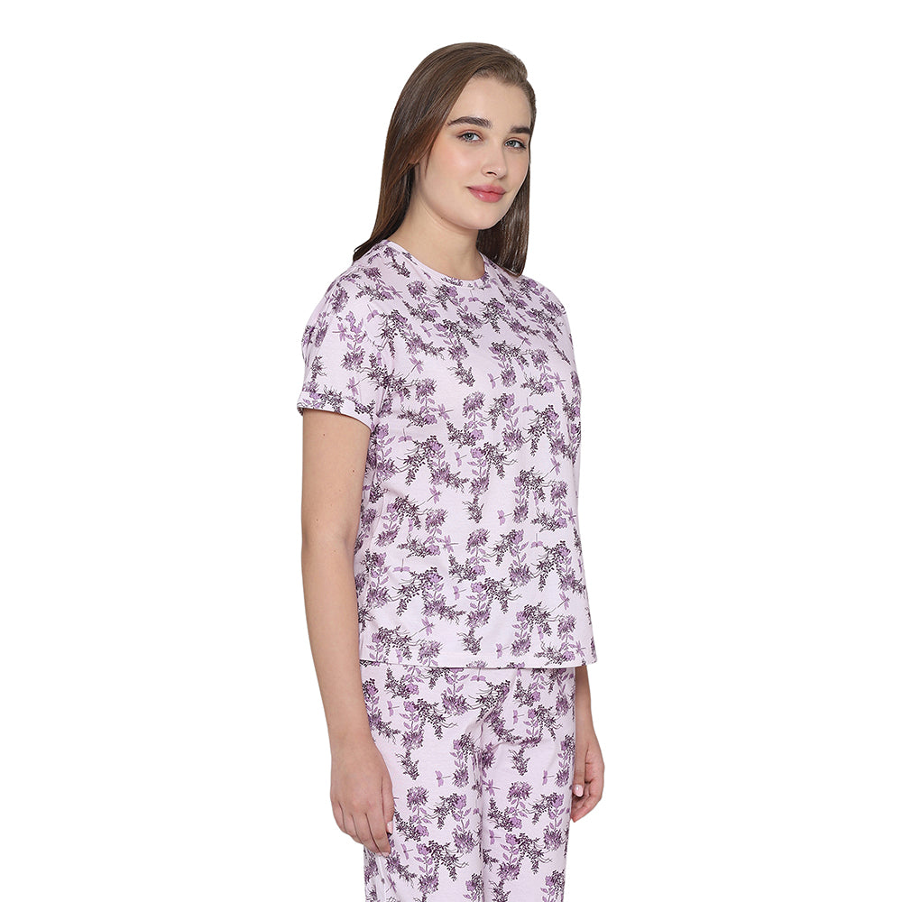 Wacoal Women’s Snooze Club Short sleeve Full Length Comfort Fit Pure Cotton Pajama Set- Lavender