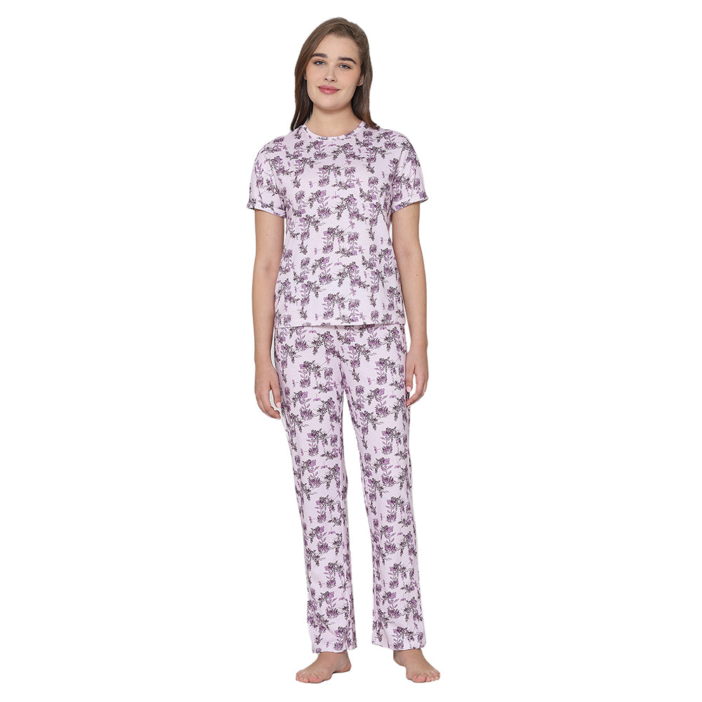 Wacoal Women’s Snooze Club Short sleeve Full Length Comfort Fit Pure Cotton Pajama Set- Lavender
