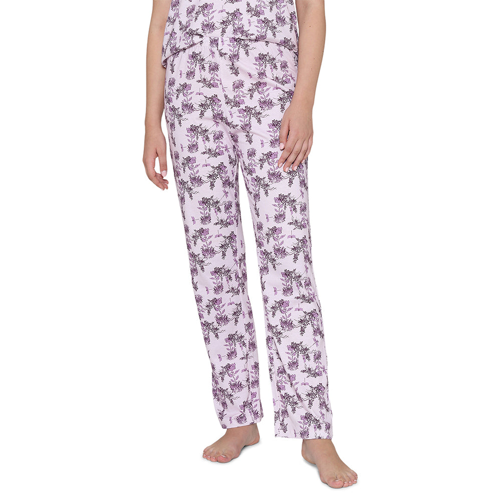 Wacoal Women’s Snooze Club Short sleeve Full Length Comfort Fit Pure Cotton Pajama Set- Lavender