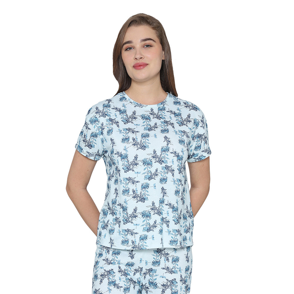 Wacoal Women’s Snooze Club Short sleeve Full Length Comfort Fit Pure Cotton Pajama Set-Blue
