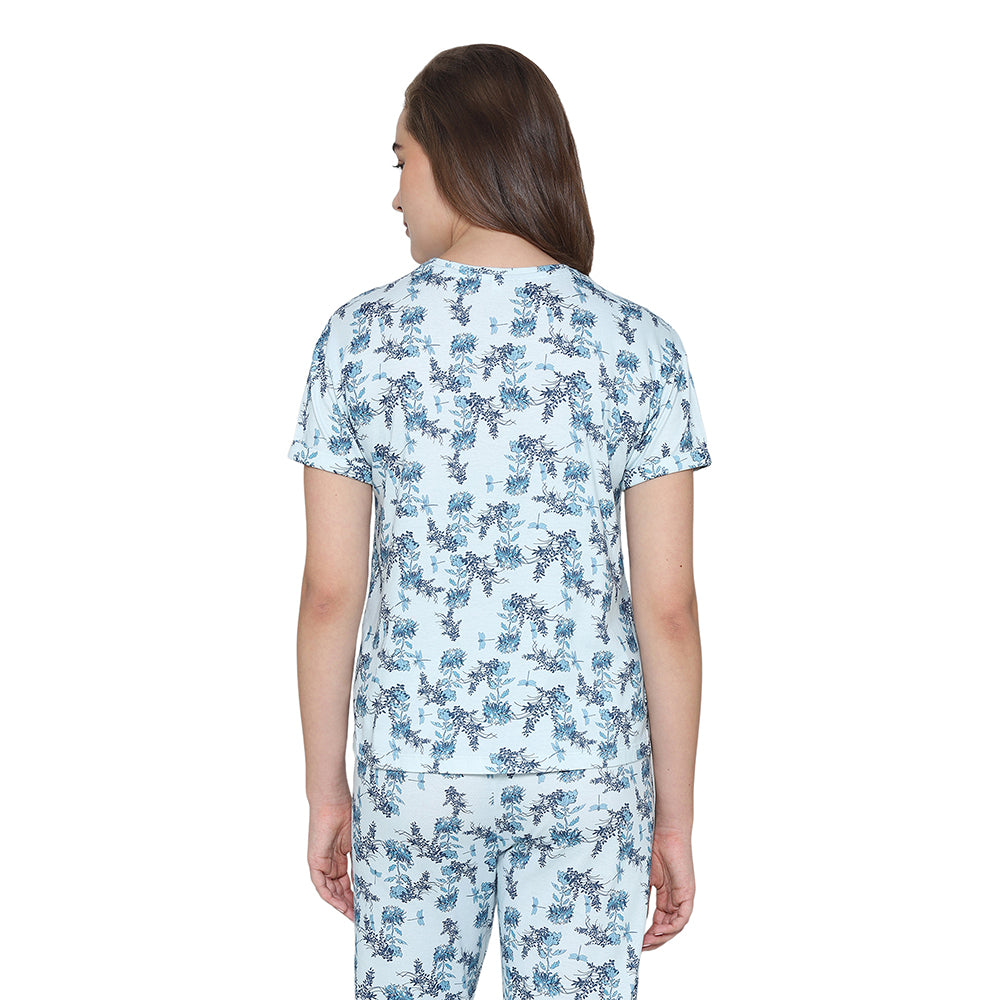 Wacoal Women’s Snooze Club Short sleeve Full Length Comfort Fit Pure Cotton Pajama Set-Blue