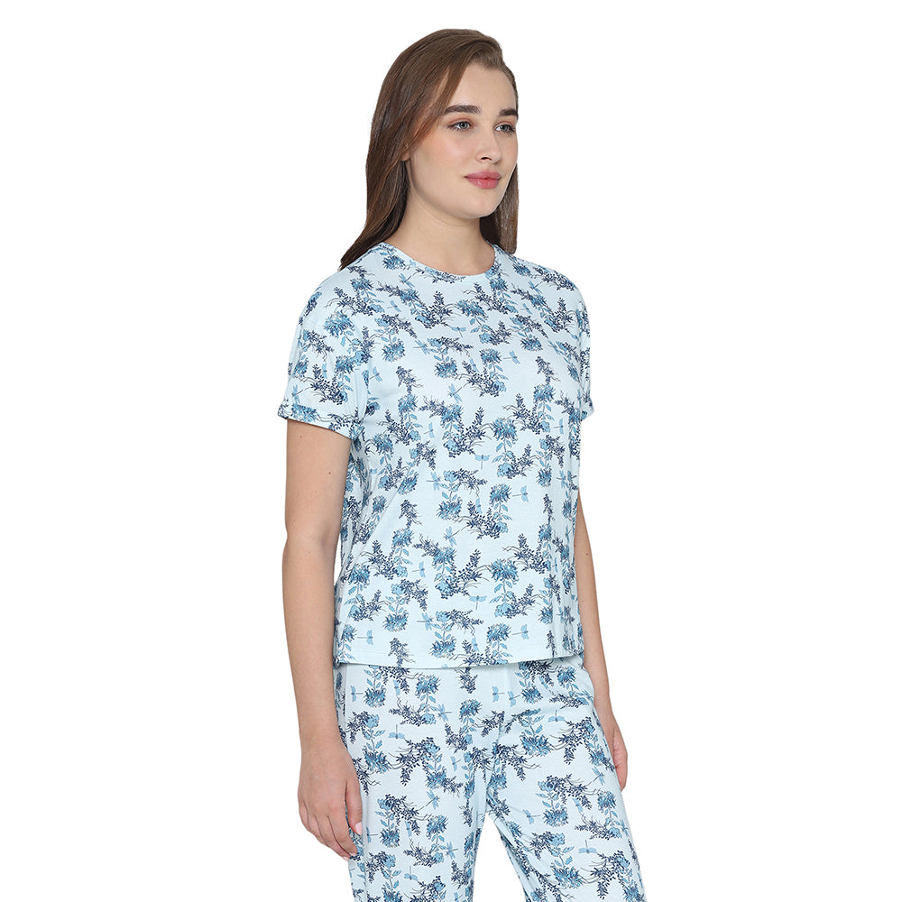 Wacoal Women’s Snooze Club Short sleeve Full Length Comfort Fit Pure Cotton Pajama Set-Blue