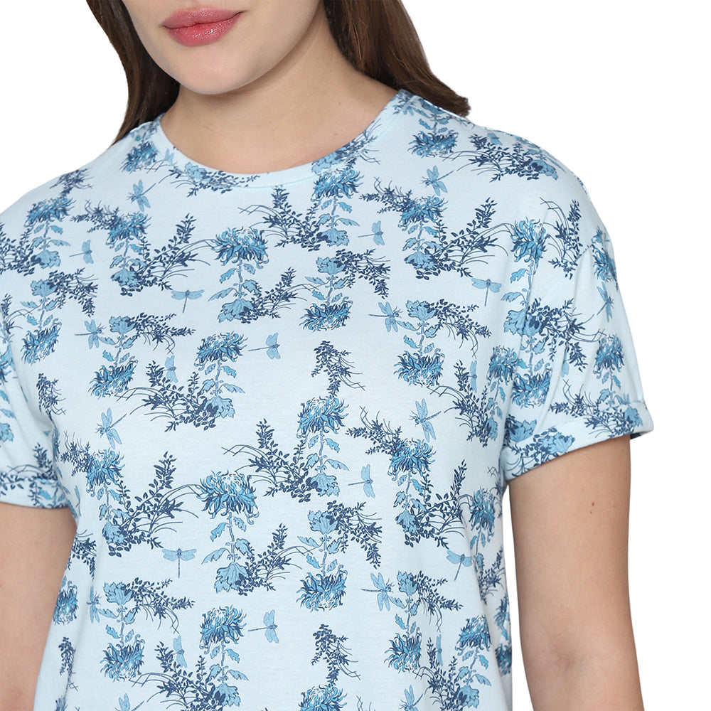 Wacoal Women’s Snooze Club Short sleeve Full Length Comfort Fit Pure Cotton Pajama Set-Blue