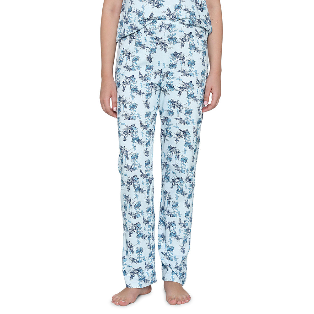 Wacoal Women’s Snooze Club Short sleeve Full Length Comfort Fit Pure Cotton Pajama Set-Blue