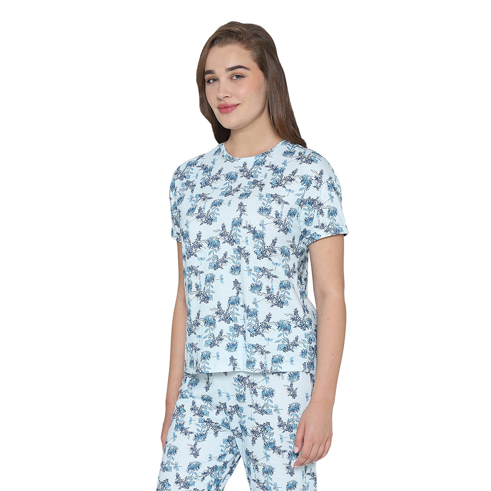 Wacoal Women’s Snooze Club Short sleeve Full Length Comfort Fit Pure Cotton Pajama Set-Blue