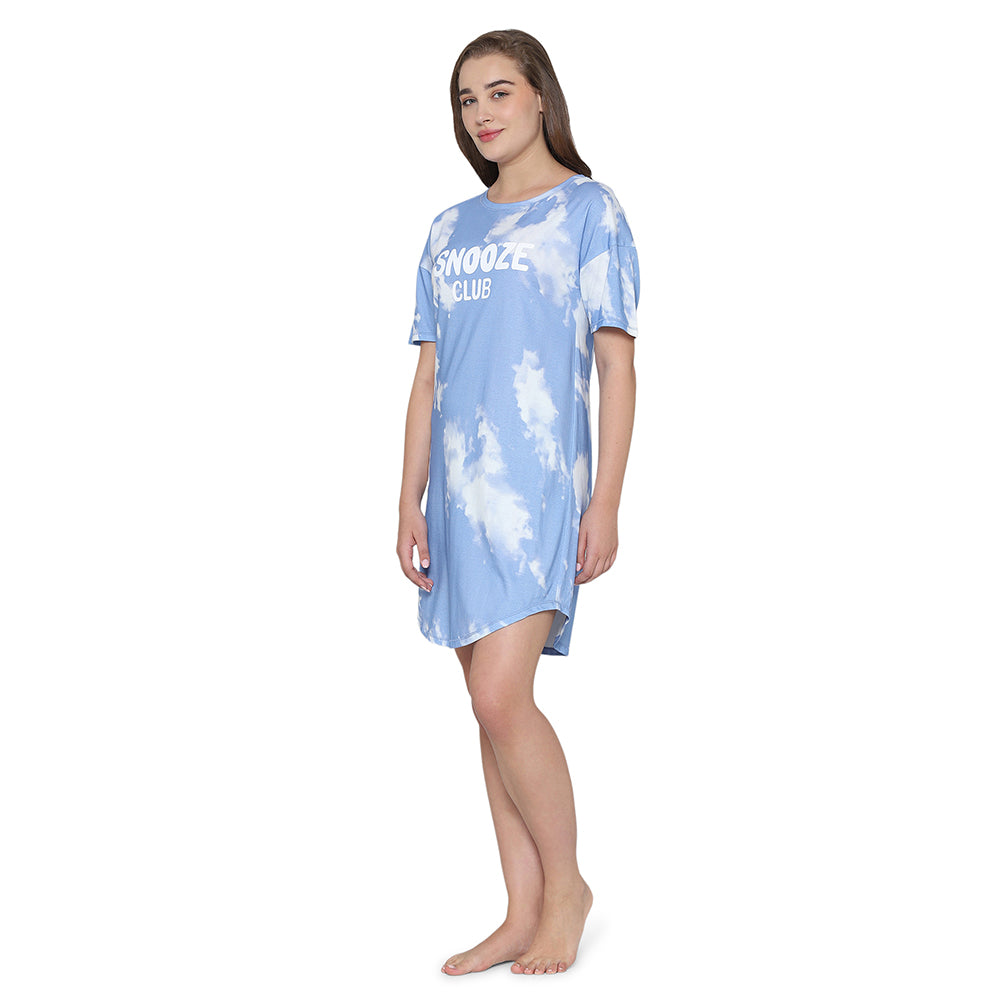 Wacoal Women’s Snooze Club Short sleeve Calf Length Comfort Fit Pure Cotton Night Dress-Blue