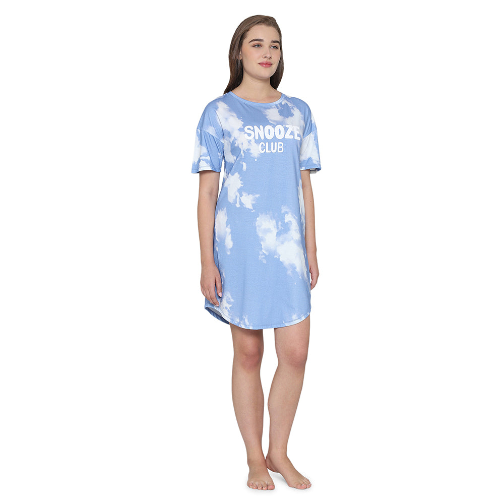 Wacoal Women’s Snooze Club Short sleeve Calf Length Comfort Fit Pure Cotton Night Dress-Blue