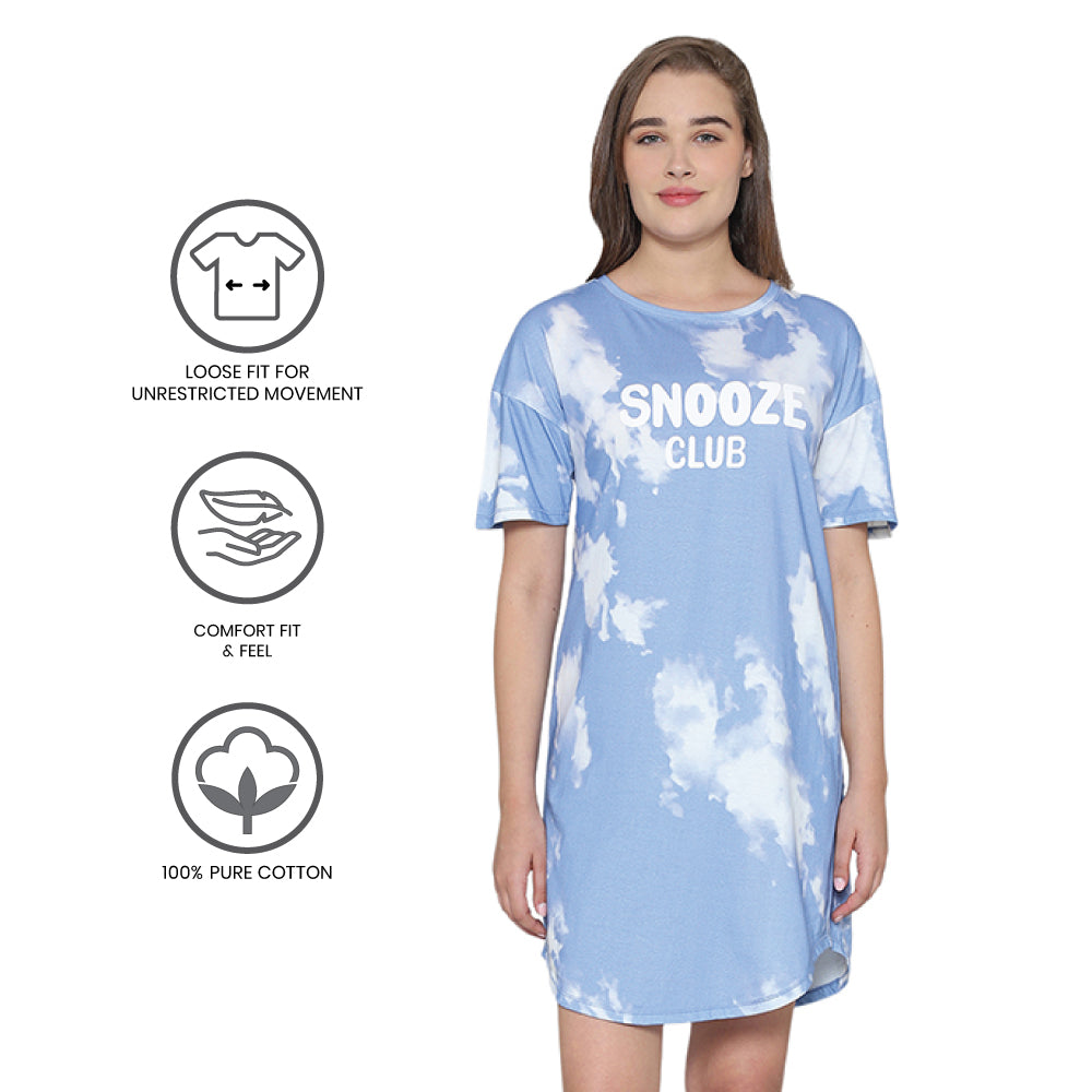 Wacoal Women’s Snooze Club Short sleeve Calf Length Comfort Fit Pure Cotton Night Dress-Blue