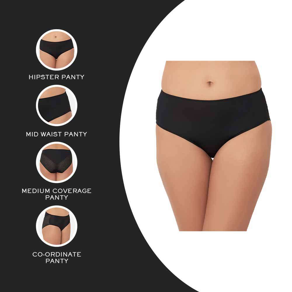 Forma Mid Waist Medium Coverage Everyday Wear Hipster Panty - Black