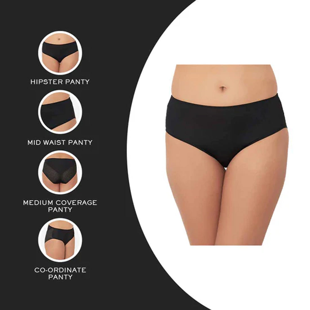 Forma Mid Waist Medium Coverage Everyday Wear Hipster Panty - Black