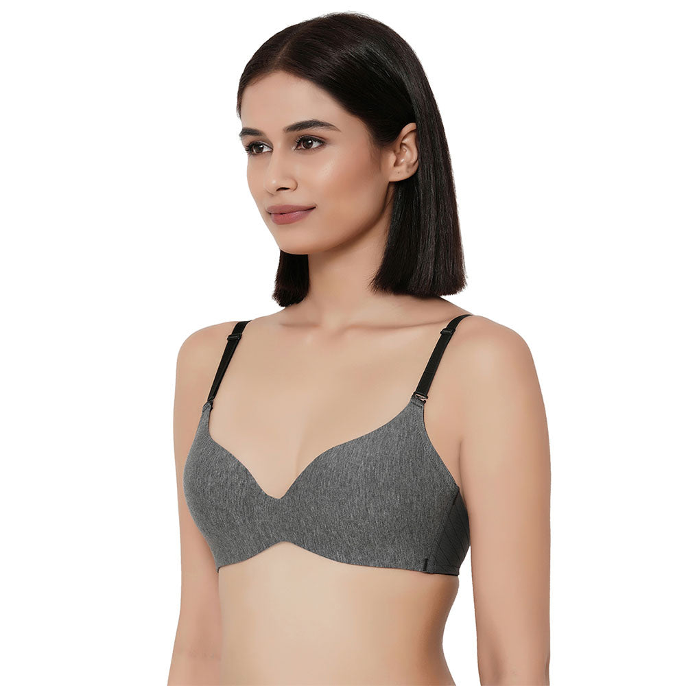 Synchro Padded Non-Wired 3/4th Cup Everyday Wear T-Shirt Bra - Dark Grey