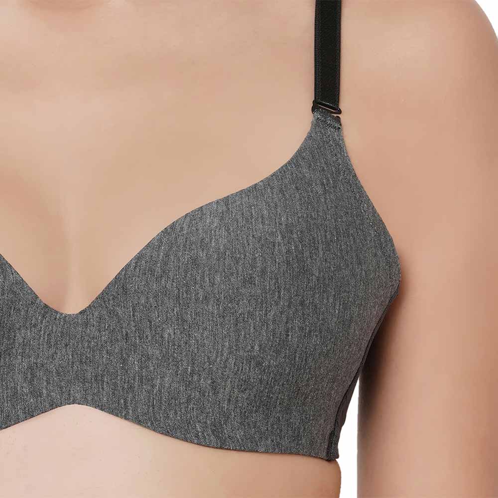 Synchro Padded Non-Wired 3/4th Cup Everyday Wear T-Shirt Bra - Dark Grey