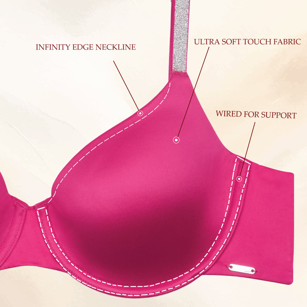 Wacoal Women’s Stellar Padded Wired 3/4th Cup Shimmer Straps  Party Wear T-shirt Bra-Red