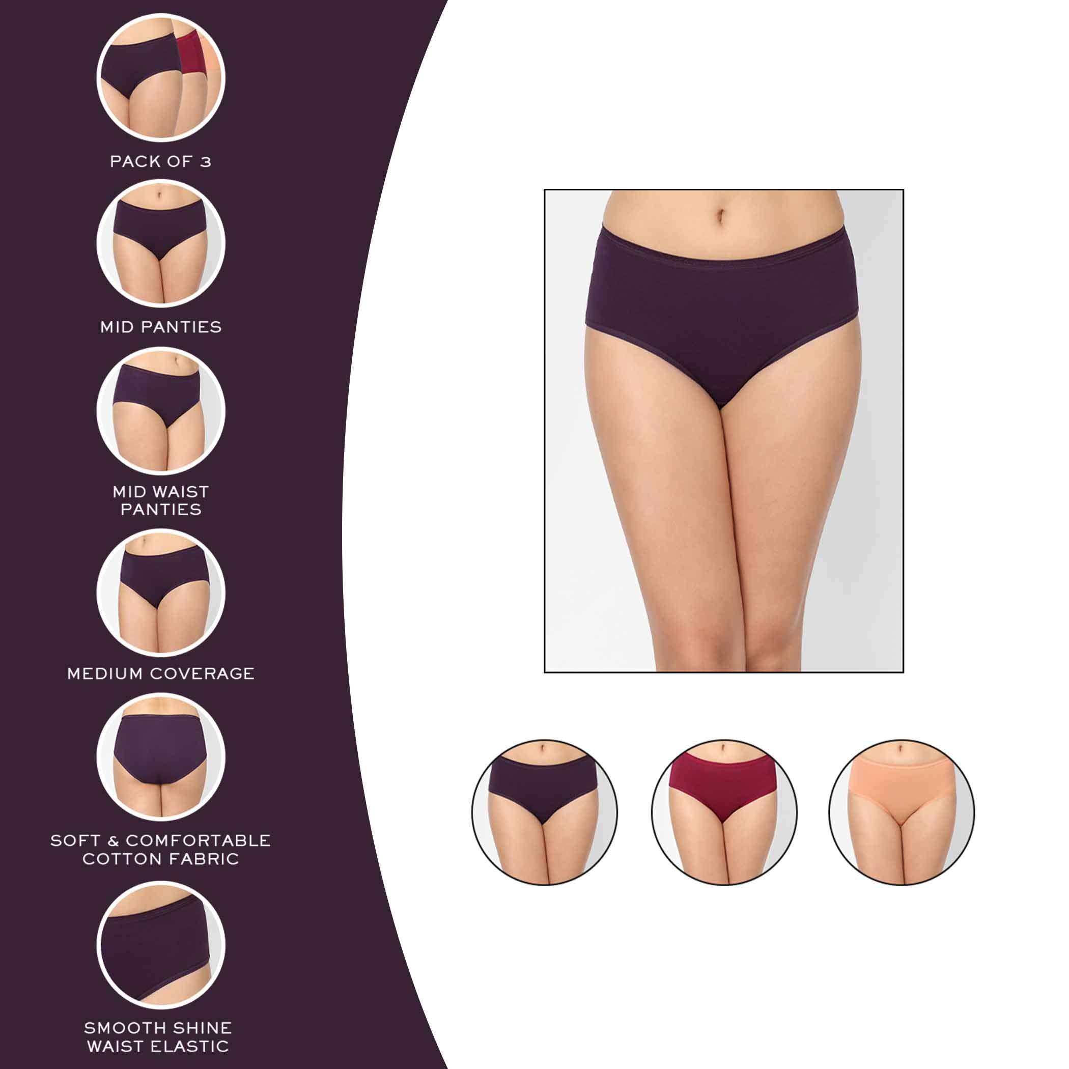 Cotton Mid Waist Medium Coverage Everyday Wear Pack of 3  Midi Panty