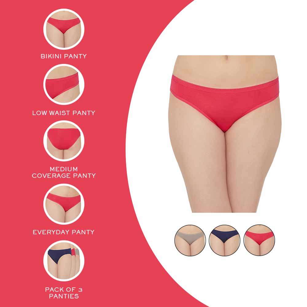 Cotton Low Waist Medium Coverage Everyday Wear Pack of 3  Bikini Panty