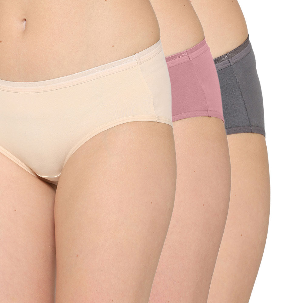 Cotton Mid Waist Medium Coverage Everyday Wear Pack of 3 Hipster Panty