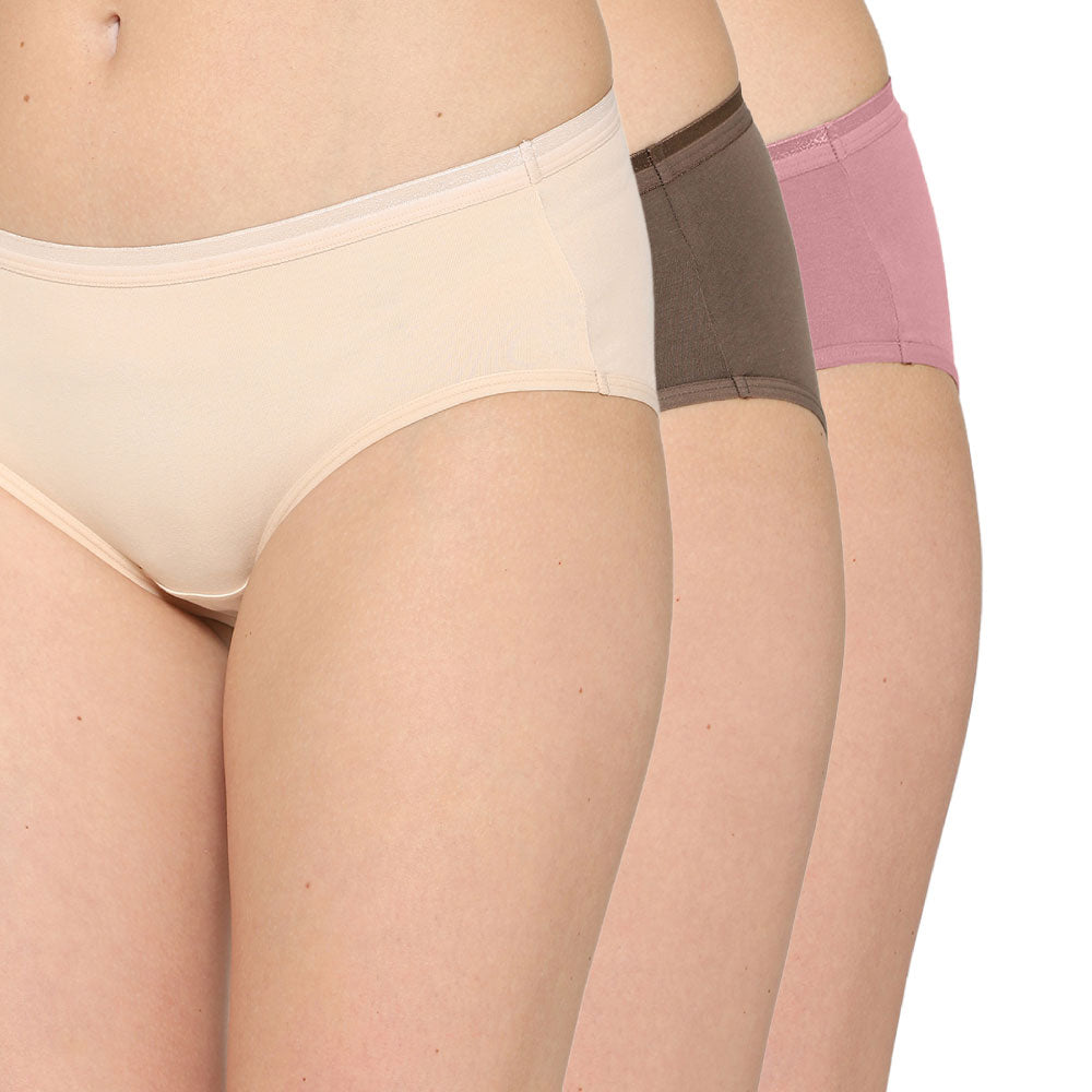 Cotton Mid Waist Medium Coverage Everyday Wear Pack of 3 Hipster Panty