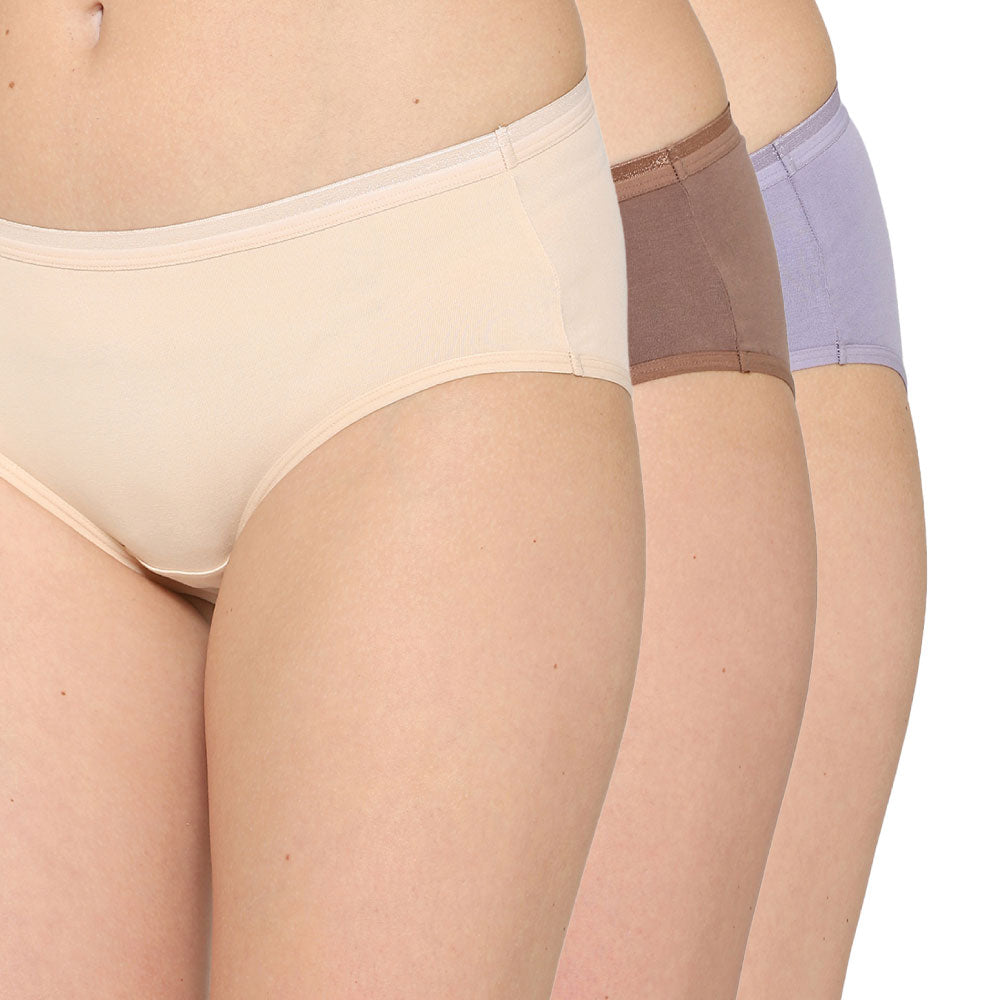 Cotton Mid Waist Medium Coverage Everyday Wear Pack of 3 Hipster Panty