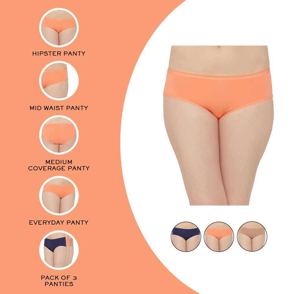 Cotton Mid Waist Medium Coverage Everyday Wear Pack of 3  Hipster Panty