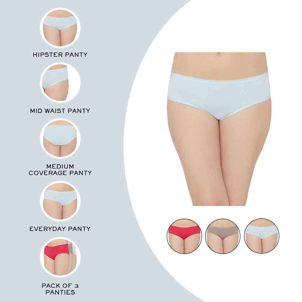 Cotton Mid Waist Medium Coverage Everyday Wear Pack of 3  Hipster Panty