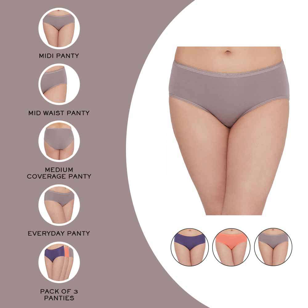 Cotton Mid Waist Medium Coverage Everyday Wear Pack of 3  Midi Panty