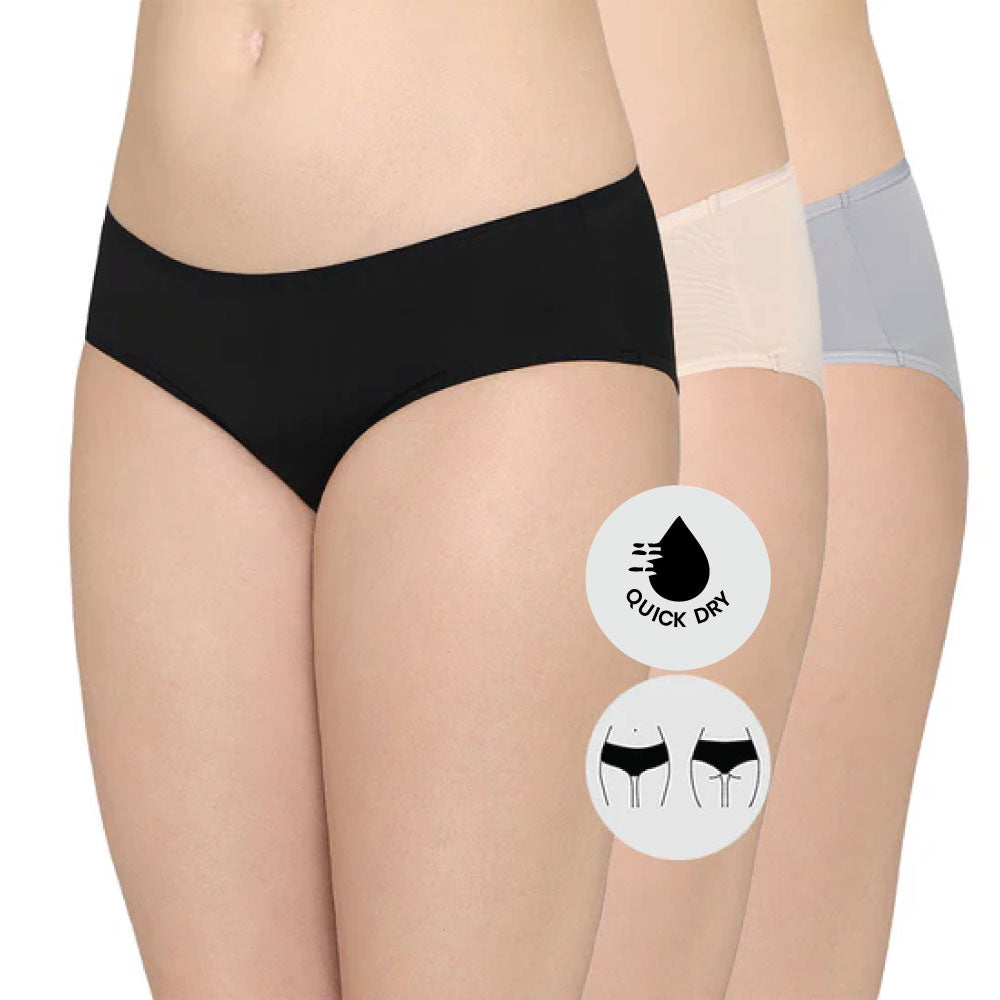 Quick Dry Mid Waist Medium Coverage Everyday Wear Pack of 3 Hipster Panty